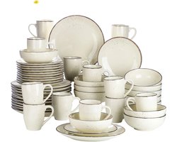 LBB Luxe Serviesset – 48 delig – 12 persoons – Porselein - Bordenset – Dinner platen – Dessertborden - Kommen - Mokken - Schaaltjes - Beige