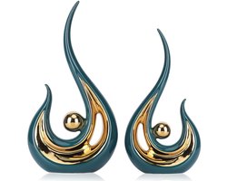 LCCCK Groene en gouden tafelstukken, decoratie voor op tafel, abstracte kunst, keramiek, tafeldecoraties voor in de woonkamer, modern beeld, tv-meubel, kunstdecoratie, minimalistische Scandinavische stijl