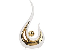 LCCCK Witte en gouden woonaccenten, moderne abstracte kunst, keramische decoratiebeelden en sculpturen, voor tafeldecoraties, eetkamer, woonkamer, kantoor, middelpunt, witte decoratie