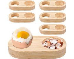 LDHHYH 6 stuks eierdopjes, bamboe, premium eierdopjes, hout, stapelbare houten eierdopjes met geïntegreerde plank, grappig voor elke ontbijttafel