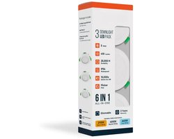 LDS - LED inbouwlamp - 5W - Aanpasbare Kleur CCT - 2700K/4000K/6400K - 410 Lumen - DIMBAAR - Rond - Mat Wit- Buiten Diameter 85 mm - Set van 3 inbouwlamp - IP54 - Badkamer - Woonkamer - Keuken