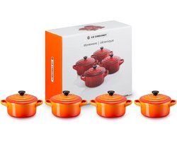 Le Creuset 4 mini braad-/stoofpannetjes 0,25L / 10cm Oranjerood