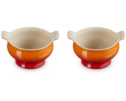 Le Creuset aardewerk set van 2 heritage soepkommen - 11 cm / 0.6 liter - oranjerood