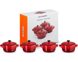 Le Creuset Aardewerken mini pannetjes set van 4 stuks Kersenrood