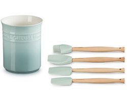 Le Creuset aardewerken spatelpot met 4 spatels - sea salt