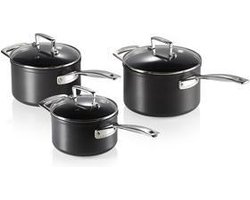 Le Creuset Anti-aanbak set van 3 steelpannen en glazen deksels, 16cm / 18cm / 20cm
