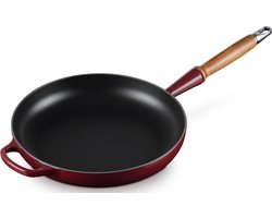 Le Creuset geëmailleerd gietijzeren Signature koekenpan met houten handvat - Ø 28 cm / 2,6liter - garnet