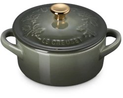 Le Creuset Holly Collection aardewerk mini cocotte D10cm - 0.25L thyme met gouden knop - limited