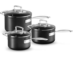Le Creuset Les Forgées - Pannenset - Antiaanbak - Met deksel - 3-delig (16, 18, 20 cm) - Zwart