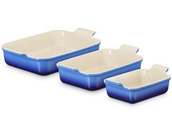 Le Creuset Set van 3 rechthoekige Heritage Ovenschalen 19/26/32 cm Azure