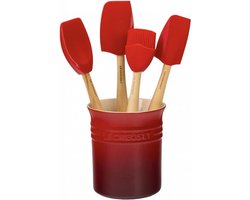 Le Creuset - Spatelset - Met spatelpot - Aardewerk - 5-delig - Kersenrood