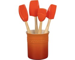 Le Creuset Spatelset - met spatelpot - Premium - Oranjerood - 5-delig