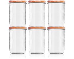 Le Pratique | Glazen Potten 6x0,75 Liter | Voordeelset van 6 Inmaakpotten van 750ml – steriliseerbare potten met draaideksel Ø100mm – Made in France