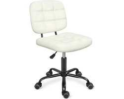 LEADER ACCESSORIES Ergonomische Bureaustoel Zonder Armleuningen - In Hoogte Verstelbaar - 360° Draaibare Wielen - Moderne Compacte Werkstoel Voor Kantoor En Thuiswerk - Wit