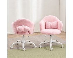 LEADZM-Bureaustoel - Sherpa‑fleece - Schuimstofvulling - In Hoogte Verstelbaar - Voor Werk- en Slaapkamer-Roze-2 artikelen