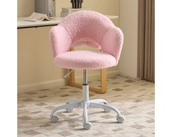 LEADZM-Bureaustoel - Sherpa‑fleece - Schuimstofvulling - In Hoogte Verstelbaar - Voor Werk- en Slaapkamer-Roze
