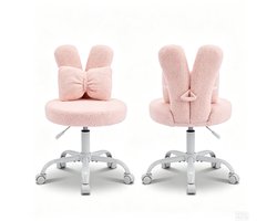 LEADZM-Bureaustoel - Teddy fleece - Bureaustoelen-Schuimstofvulling - In Hoogte Verstelbaar - Voor Werk- en Slaapkamer-Roze-2 artikelen