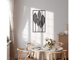 Leaf modern deco muurdecoratie - Wanddecoratie - Zwart - Houten art - Muurdecoratie - Line art - Wall art - Bohemian - Wandborden - Woonkamer - 70x40cm cm