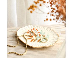 Leaf Organic Snuisterij Schotel - Juwelenhouder - Natuurlijke minimalistische kunst - Wit met blauw en oranje