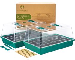 LeafImpact Kweekbak - Complete Kweekset - Moestuin Kweekkas - Kweektafel - Voor 48 Planten - Verstelbare Ventilatie - 38x24 cm - 2 Stuks