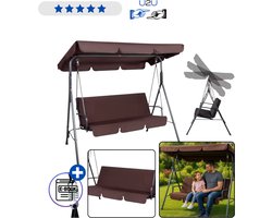 LEAN Driepersoons Tuinschommel Schommelbank Bruin met Kussens en Matras – Comfortabele Rocking Chair voor Tuin en Terras, Vrijstaand Ontwerp, Zacht Lig- en Zitcomfort, Ideaal voor Ontspannen Buiten met Familie voor Dagelijks Relaxen Nu Met Ebook