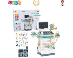 LEAN Toys 26-delige Kinder Dokterset Speelgoed – Dokterskar met Licht- & Geluidseffecten, Stethoscoop, ECG Monitor & Accessoires – Educatief Rollenspel +3 – Dokterset Speelgoed