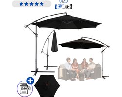 LEAN Zweefparasol met Hoes Zwart 350x250 cm – Grote Tuinparasol met Verstelbare Kantelfunctie, Stevig Stalen Frame, Polyester Doek 160 g/m², Vrijstaande Parasol voor Tuin Terras en Balkon met Optimale Schaduwoplossing Met Ebook
