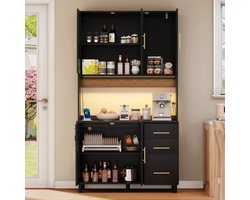 Learnlogic 183cm keukenmembranen, buffet, app-gecontroleerde LED-decoratieve lichten, 2 x USB, 2 x stopcontacten, verstelbare planken, 3 laden, gouden metalen handgrepen, ideaal voor keukens en eetkamer.