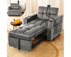 Learnlogic 3-in-1 uitrekbaar eenpersoons slaapsofa - Met drankhouder en telefoonhouder, sofa-ligstoel, slaapstoel, stoel, perfect voor kleine ruimtes