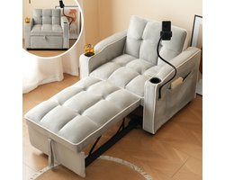 Learnlogic 3-in-1 uitrekbaar eenpersoons slaapsofa - Met drankhouder en telefoonhouder, sofa-ligstoel, slaapstoel, stoel, perfect voor kleine ruimtes
