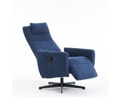 Learnlogic comfortabele relaxstoel met ligfunctie, Chenille televisiestoel met voetsteun, draaibaar vaste stoel & loungestoel voor woonkamer, modern sofa, blauw