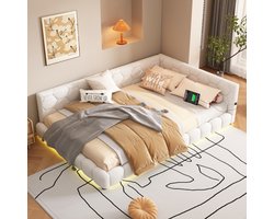 Learnlogic dagbed, 140x200 cm, dagbed, slaapsofa, bed met latmatras (zonder matras), 16-kleurig ambientlicht, USB-aansluiting, Type-C, comfortmateriaal, vliesimitatie, wit