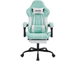 Learnlogic. Ergonomische gamingstoel met voetsteun, bureaustoel met lendensteun, mint;groen
