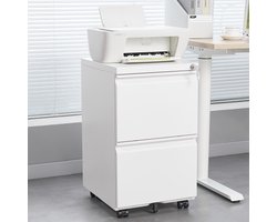 Learnlogic. Metaal 2 Laadjes Mobiele Archiefkast met Slot, Onder Bureau Kantoor Staal Archiefkast, 25,6''H Legal/Letter Grootte Dossiers Opslagkast, Wit