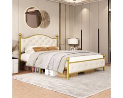 Learnlogic modern metallbed, 140x200 cm, goud, Bettgestelle mit Lattenrost, Doppelbett, Bettrahmen mit Kopfteil, Gästebett, Jugendbett für Schlafzimmer, Gästezimmer