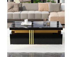 Learnlogic moderne rechthoekige salontafel met hoogglans blad en 2 houten lades, marmeren tafelblad, voor woonkamer, 100*50*40 cm