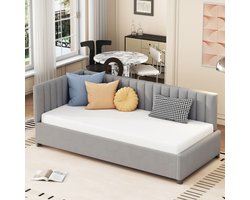 Learnlogic polsterbed sofa bed 90x200, multifunctioneel bed met latmatras, huidvriendelijk fluweel, grijs
