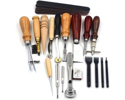 Leather Craft Sewing Kit, 19pcs/set Leather Craft Punching Tools Leather Tool Set Leather Work Tools and Supplies Leathercraft Stitching Carving Repair Tools