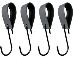 Leathergoodz - Leren S-haak hangers - Donkergrijs - 4 stuks - 16 x 2,5 cm - max ø38mm - Leer - handdoekhaakjes - Ophanghaken – kapstokhaak