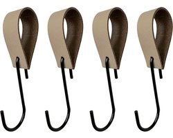 Leathergoodz - Leren S-haak hangers - Taupe - 4 stuks - 16 x 2,5 cm - max ø38mm - Leer - handdoekhaakjes - Ophanghaken – kapstokhaak