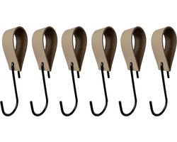 Leathergoodz - Leren S-haak hangers - Taupe - 6 stuks - 16 x 2,5 cm - max ø38mm - Leer - handdoekhaakjes - Ophanghaken – kapstokhaak