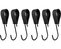 Leathergoodz - Leren S-haak hangers - Zwart - 6 stuks - 16 x 2,5 cm - max ø38mm - Leer - handdoekhaakjes - Ophanghaken – kapstokhaak