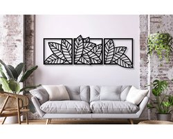 Leaves Flowers muurdecoratie - Wanddecoratie - Zwart - Houten art - Muurdecoratie - Line art - Wall art - Wandborden - Bohemian