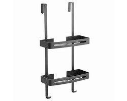 Leba Doucherek - Doucherek zonder boren - 60 x 32 cm - Hangend doucherek - RVS - Twee laags - Zwart