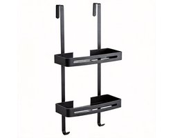 Leba doucherek - Doucherek zonder boren - 60 x 32 cm - Hangend doucherek - RVS - Twee laags - Zwart