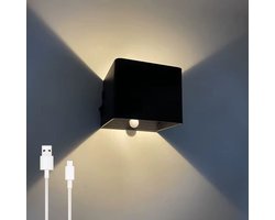 Leba Oplaadbare Wandlamp Kubus - Up & Down Tuinverlichting - Modern Design - Warm Wit Licht - Voor Binnen en Buiten - Waterdicht - Eenvoudige Installatie - Draadloos - USB-C Oplaadbaar - Bewegingssensor - Zwart