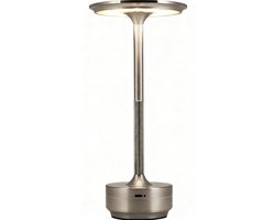 Leba Tafellamp Oplaadbaar - Draadloos - Dimbaar - Touch - 4000mAh Accu - LED Tafellamp - Industrieel Zilver - 28CM