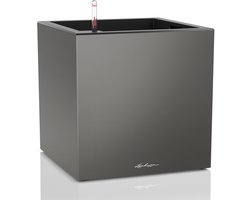 LECHUZA CANTO Premium 40 low - Plantenbak - met uitneembare binnenbak - met bewateringssysteem - ALL-IN-ONE set met LECHUZA-PON - Antraciet metallic