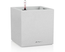LECHUZA CANTO Stone 40 low - plantenbak - met uitneembare binnenbak - met bewateringssysteem - ALL-IN-ONE set met LECHUZA-PON - kwarts wit