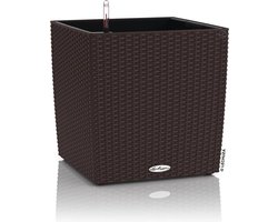LECHUZA CUBE Cottage 30 - Plantenbak - met uitneembare binnenbak - met bewateringssysteem - ALL-IN-ONE set met LECHUZA-PON - mokka